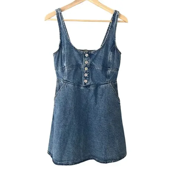 American Eagle AE Corset Button Up Denim Mini Dress Medium - Picture 1 of 6